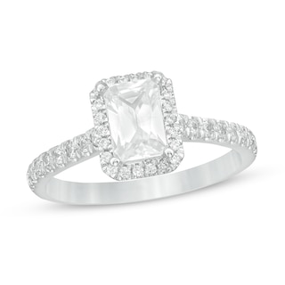 1.33 CT. T.W. Certified Emerald-Cut Lab-Created Diamond Frame Engagement Ring in 14K White Gold (F/SI2)