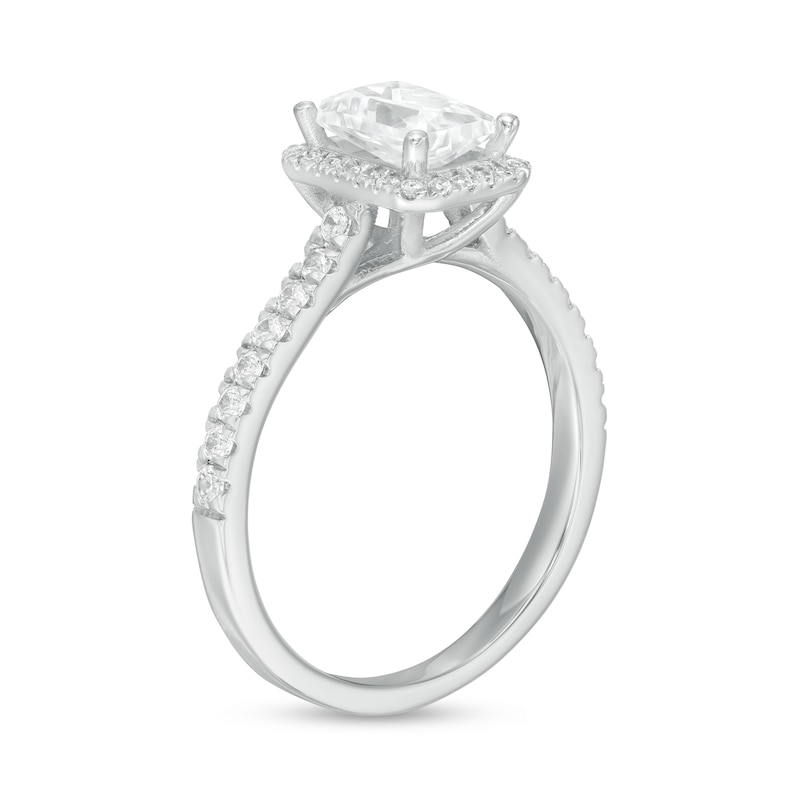 1.33 CT. T.W. Certified Emerald-Cut Lab-Created Diamond Frame Engagement Ring in 14K White Gold (F/SI2)