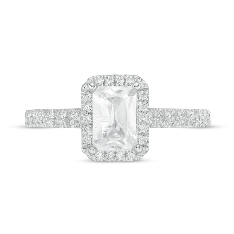 1.33 CT. T.W. Certified Emerald-Cut Lab-Created Diamond Frame Engagement Ring in 14K White Gold (F/SI2)|Peoples Jewellers