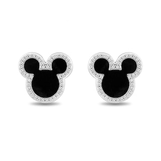 Disney Treasures Mickey Mouse 10.0mm Onyx and 0.145 CT. T.W. Diamond Outline Stud Earrings in Sterling Silver