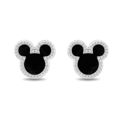 Disney Treasures Mickey Mouse 10.0mm Onyx and 0.145 CT. T.W. Diamond Outline Stud Earrings in Sterling Silver