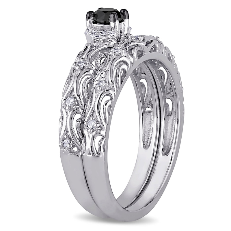 0.33 CT. T.W. Enhanced Black and White Diamond Filigree Bridal Set in Sterling Silver|Peoples Jewellers
