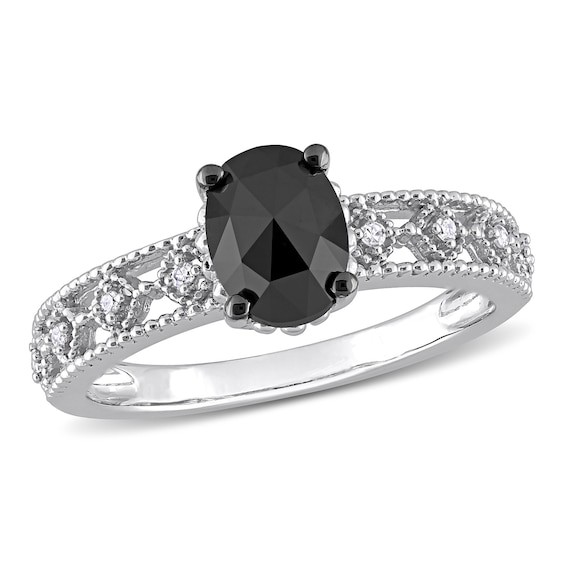 0.99 CT. T.W. Enhanced Black and White Diamond Vintage-Style Engagement Ring in 10K White Gold