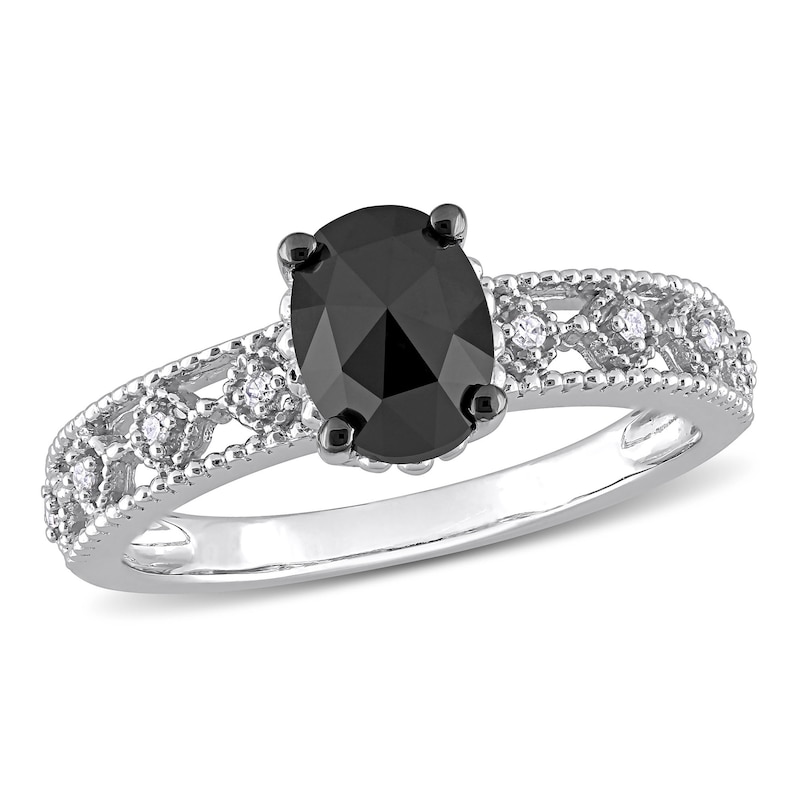 0.99 CT. T.W. Enhanced Black and White Diamond Vintage-Style Engagement Ring in 10K White Gold|Peoples Jewellers