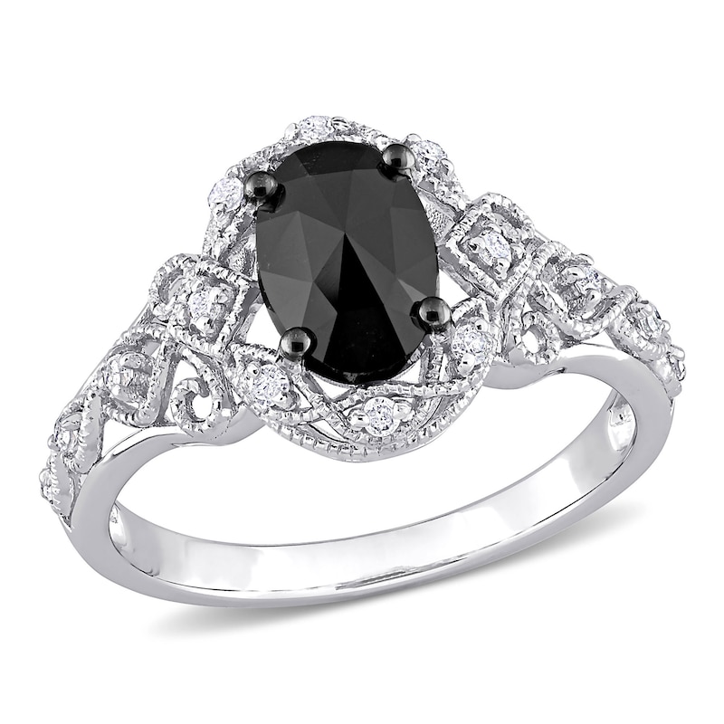 1.07 CT. T.W. Enhanced Black and White Diamond Frame Vintage-Style Engagement Ring in 10K White Gold|Peoples Jewellers