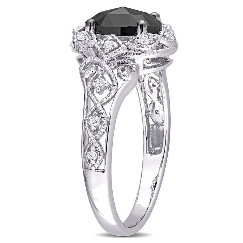 1.07 CT. T.W. Enhanced Black and White Diamond Frame Vintage-Style Engagement Ring in 10K White Gold|Peoples Jewellers