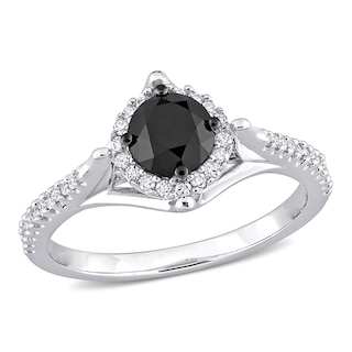 1.18 CT. T.W. Enhanced Black and White Diamond Frame Engagement Ring in 10K White Gold