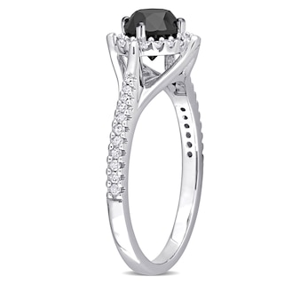 1.18 CT. T.W. Enhanced Black and White Diamond Frame Engagement Ring in 10K White Gold