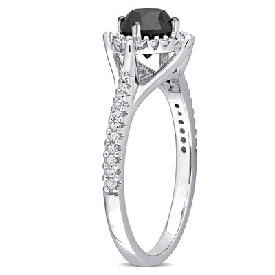 1.18 CT. T.W. Enhanced Black and White Diamond Frame Engagement Ring in 10K White Gold