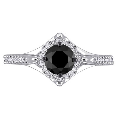 1.18 CT. T.W. Enhanced Black and White Diamond Frame Engagement Ring in 10K White Gold