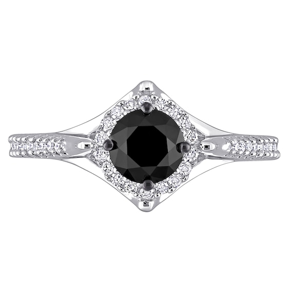 1.18 CT. T.W. Enhanced Black and White Diamond Frame Engagement Ring in 10K White Gold