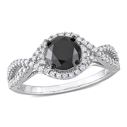 1.75 CT. T.W. Enhanced Black and White Diamond Twist Shank Engagement Ring in 10K White Gold