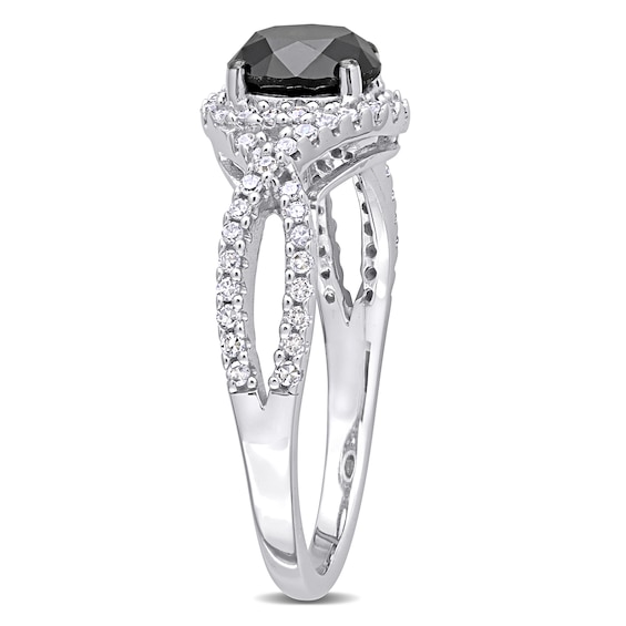 1.75 CT. T.W. Enhanced Black and White Diamond Twist Shank Engagement Ring in 10K White Gold