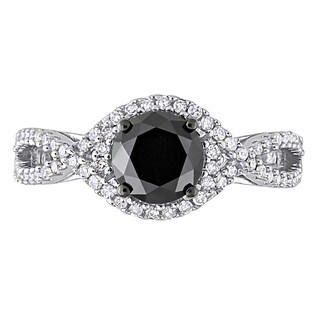 1.75 CT. T.W. Enhanced Black and White Diamond Twist Shank Engagement Ring in 10K White Gold