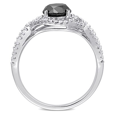 1.75 CT. T.W. Enhanced Black and White Diamond Twist Shank Engagement Ring in 10K White Gold