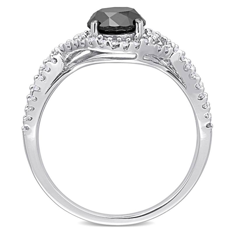 1.75 CT. T.W. Enhanced Black and White Diamond Twist Shank Engagement Ring in 10K White Gold|Peoples Jewellers