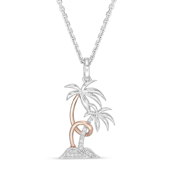 Hallmark Diamonds Inspiration Diamond Accent Palm Trees Pendant in Sterling Silver and 10K Rose Gold