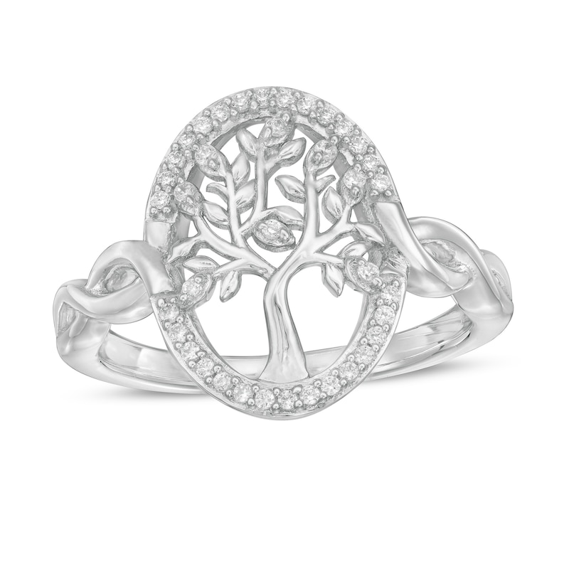 Hallmark Diamonds Family 0.145 CT. T.W. Diamond Tree of Life Twist Shank Ring in Sterling Silver