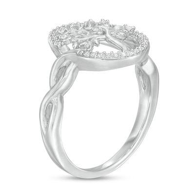 Hallmark Diamonds Family 0.145 CT. T.W. Diamond Tree of Life Twist Shank Ring in Sterling Silver