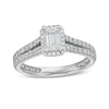 Thumbnail Image 0 of Peoples Private Collection 1.00 CT. T.W. Certified Emerald-Cut Diamond Frame Engagement Ring in 14K White Gold (F/SI2)