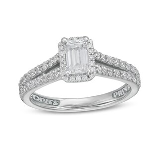 Peoples Private Collection 1.00 CT. T.W. Certified Emerald-Cut Diamond Frame Engagement Ring in 14K White Gold (F/SI2)