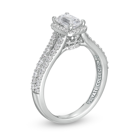 Peoples Private Collection 1.00 CT. T.W. Certified Emerald-Cut Diamond Frame Engagement Ring in 14K White Gold (F/SI2)