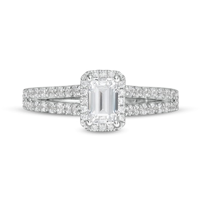 Peoples Private Collection 1.00 CT. T.W. Certified Emerald-Cut Diamond Frame Engagement Ring in 14K White Gold (F/SI2)