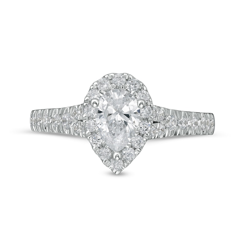 Peoples Private Collection 1.00 CT. T.W. Certified Pear-Shaped Diamond Frame Engagement Ring in 14K White Gold (F/SI2)|Peoples Jewellers