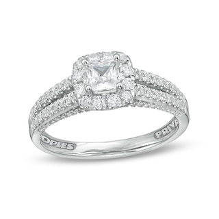 Peoples Private Collection 1.00 CT. T.W. Certified Princess-Cut Diamond Frame Engagement Ring in 14K White Gold (F/I1)