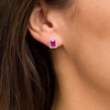 Thumbnail Image 1 of Emerald-Cut Lab-Created Ruby and White Sapphire Octagonal Frame Stud Earrings in Sterling Silver