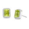 Thumbnail Image 0 of Emerald-Cut Simulated Peridot and Lab-Created White Sapphire Octagonal Frame Stud Earrings in Sterling Silver