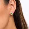 Thumbnail Image 1 of Emerald-Cut Simulated Peridot and Lab-Created White Sapphire Octagonal Frame Stud Earrings in Sterling Silver