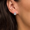 Thumbnail Image 1 of Emerald-Cut Simulated Aquamarine and Lab-Created White Sapphire Octagonal Frame Stud Earrings in Sterling Silver
