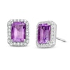 Thumbnail Image 0 of Emerald-Cut Lab-Created Amethyst and White Sapphire Octagonal Frame Stud Earrings in Sterling Silver