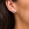 Thumbnail Image 1 of Emerald-Cut Lab-Created Amethyst and White Sapphire Octagonal Frame Stud Earrings in Sterling Silver