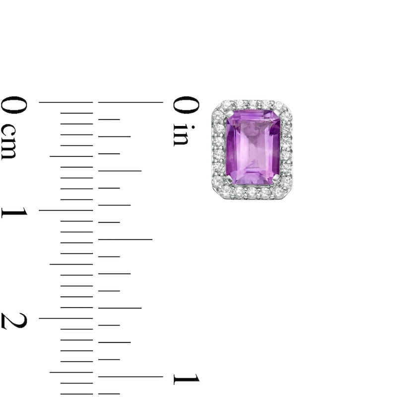 Emerald-Cut Lab-Created Amethyst and White Sapphire Octagonal Frame Stud Earrings in Sterling Silver