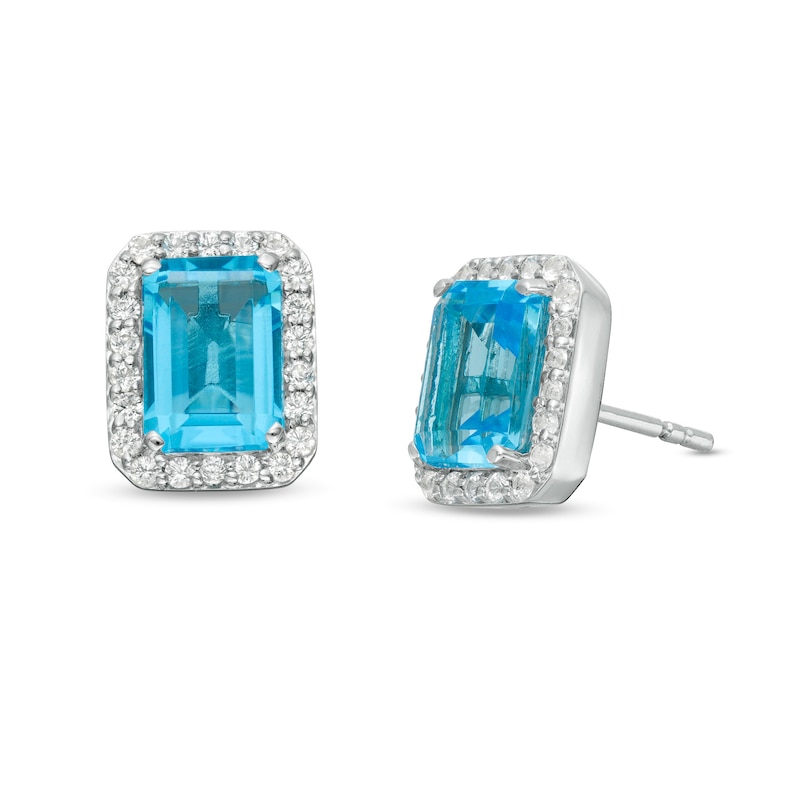 Emerald-Cut Simulated Blue Topaz and Lab-Created White Sapphire ...