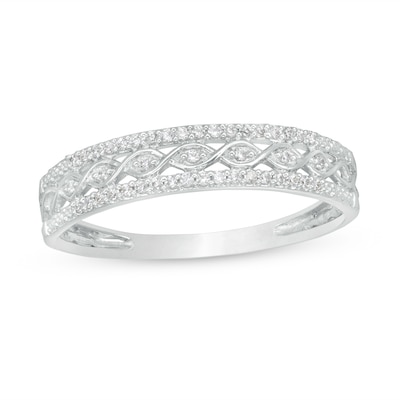 0.09 CT. T.W. Diamond Twist Triple Row Anniversary Band in 10K White Gold