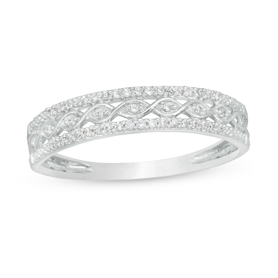 0.09 CT. T.W. Diamond Twist Triple Row Anniversary Band in 10K White Gold