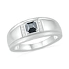 Men's 4.0mm Square-Cut Black Spinel and 0.04 CT. T.W. Diamond Collar Stepped Edge Ring in Sterling Silver