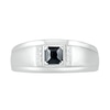 Thumbnail Image 1 of Men's 4.0mm Square-Cut Black Spinel and 0.04 CT. T.W. Diamond Collar Stepped Edge Ring in Sterling Silver