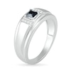 Thumbnail Image 2 of Men's 4.0mm Square-Cut Black Spinel and 0.04 CT. T.W. Diamond Collar Stepped Edge Ring in Sterling Silver