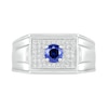 Thumbnail Image 2 of Men’s Blue Lab-Created Sapphire and 0.29 CT. T.W. Diamond Rectangle-Top Stepped Edge Triple Row Ring in Sterling Silver