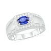 Thumbnail Image 0 of Men's Oval Blue Lab-Created Sapphire and 0.45 CT. T.W. Diamond Octagonal Frame Triple Row Ring in Sterling Silver