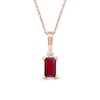 Emerald-Cut Ruby and Diamond Accent Drop Pendant in 10K Rose Gold