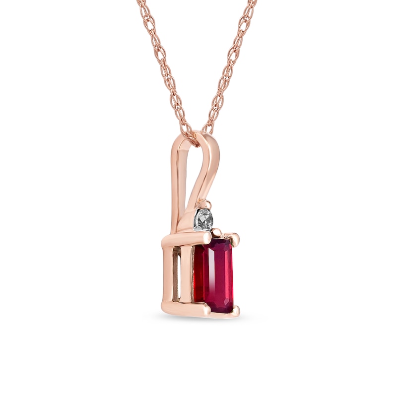 Emerald-Cut Ruby and Diamond Accent Drop Pendant in 10K Rose Gold|Peoples Jewellers