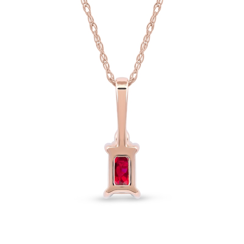 Emerald-Cut Ruby and Diamond Accent Drop Pendant in 10K Rose Gold|Peoples Jewellers