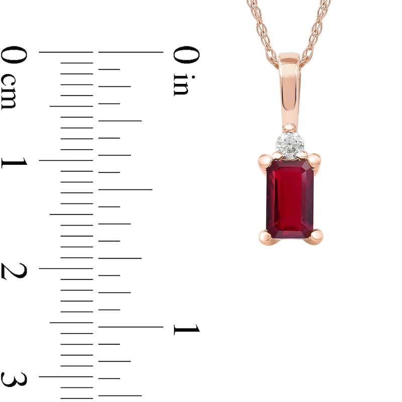 Emerald-Cut Ruby and Diamond Accent Drop Pendant in 10K Rose Gold