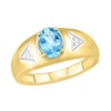 Men's Oval Blue Topaz and Diamond Accent Triangle Side Accent Ring in 10K Gold