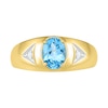 Thumbnail Image 1 of Men's Oval Blue Topaz and Diamond Accent Triangle Side Accent Ring in 10K Gold